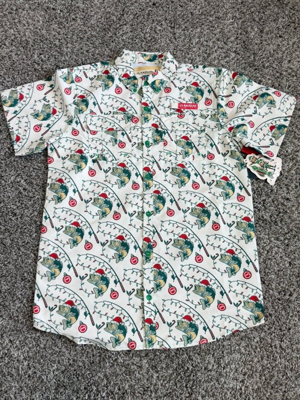 Magellan Outdoors Short Sleeve Button Up Christmas Holiday Shirt Boy's Size XL